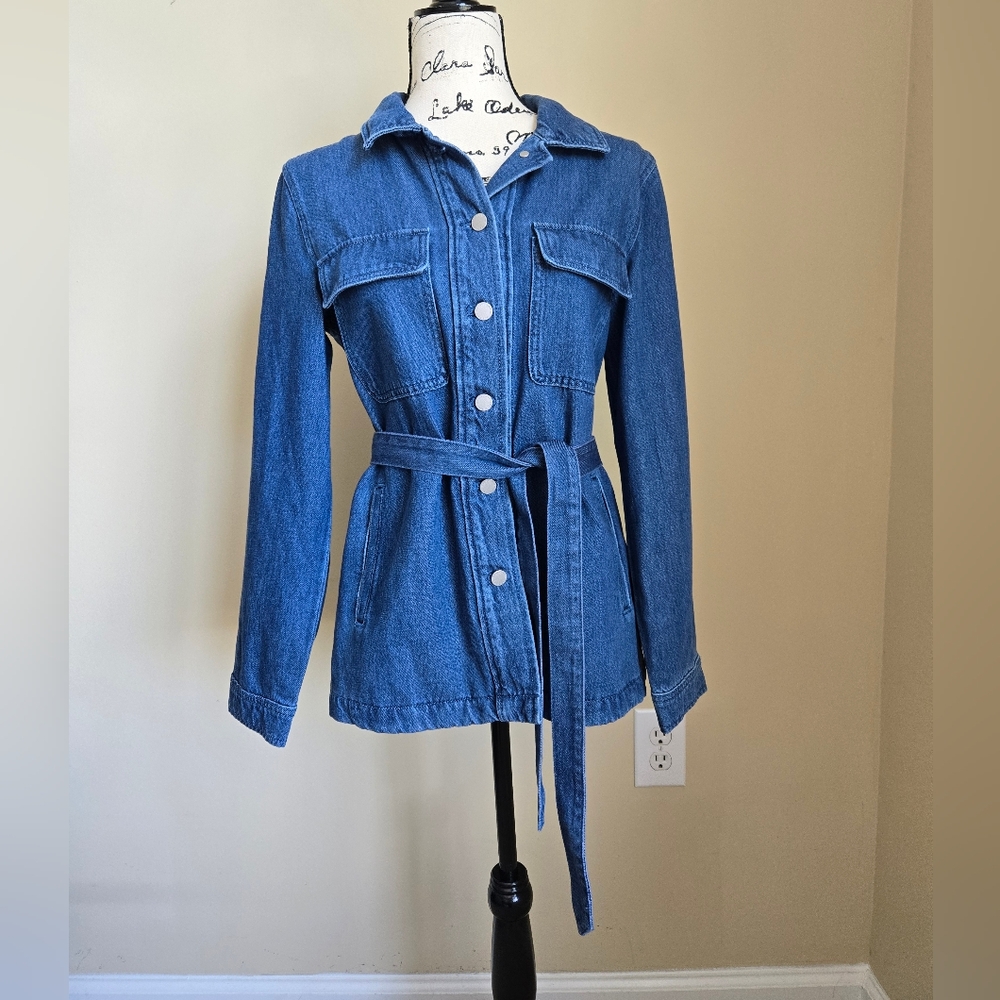 Ann Taylor Blue Jean Jacket with Belt